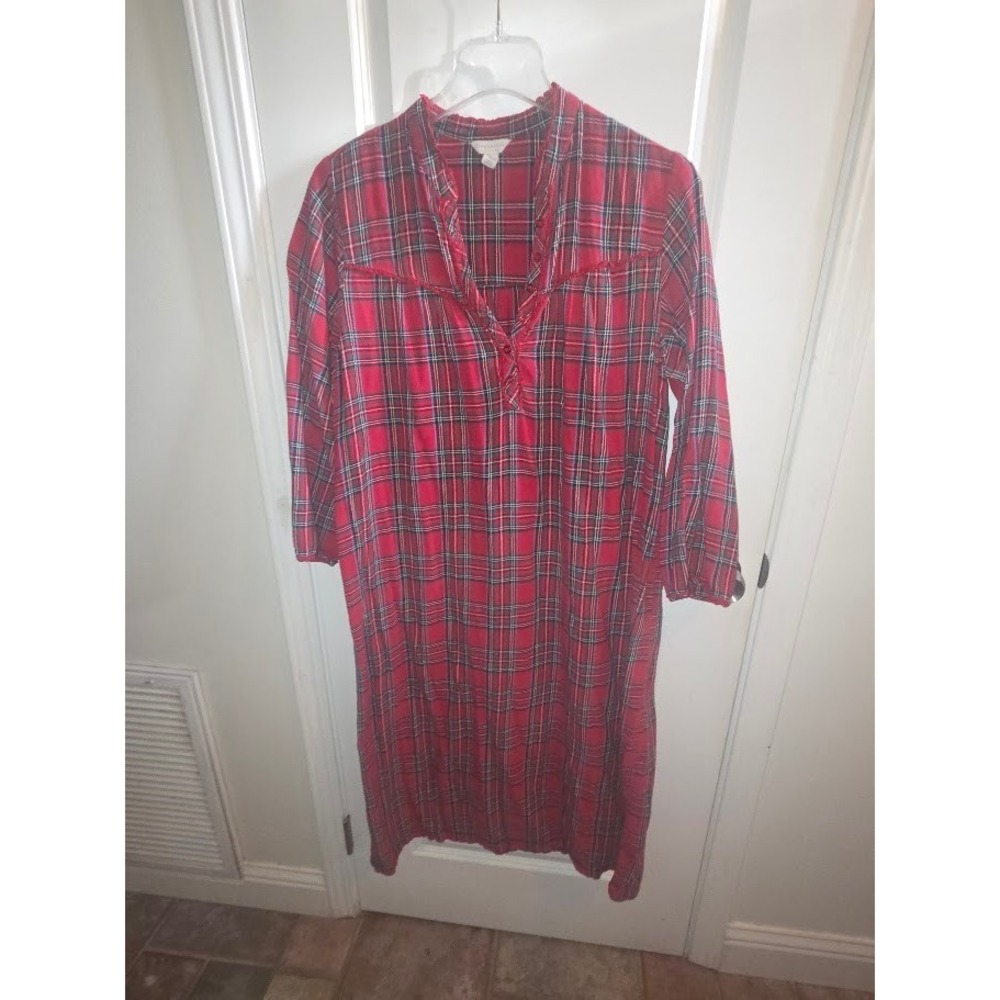 Charter Club Intimates Red Plaid Cotton Nightgown Sleep Shirt Womens Large L